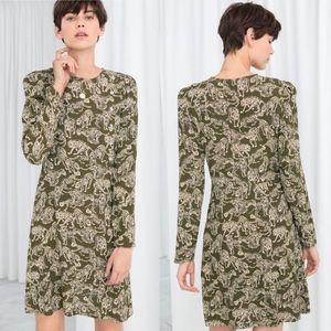 & Other Stories Green and Cream Long Sleeve Dress